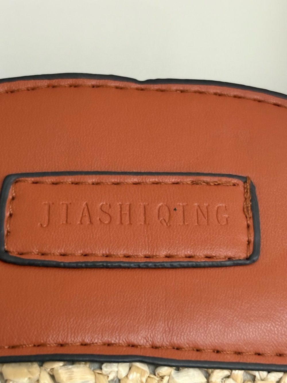 Faux Leather & Woven Straw Small HandBag Brown & Cream, zipper closure No strap - Picture 10 of 10